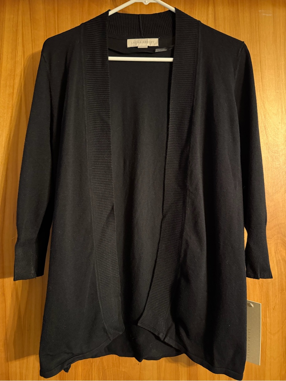 Laura Ashley Black Open-Front Cardigan with Ribbed Trim